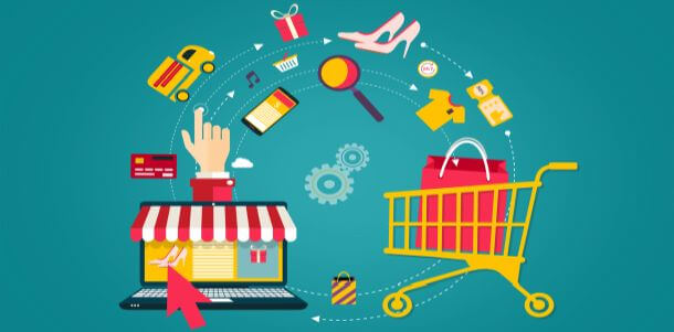 Online shopping - from laptop to shopping cart