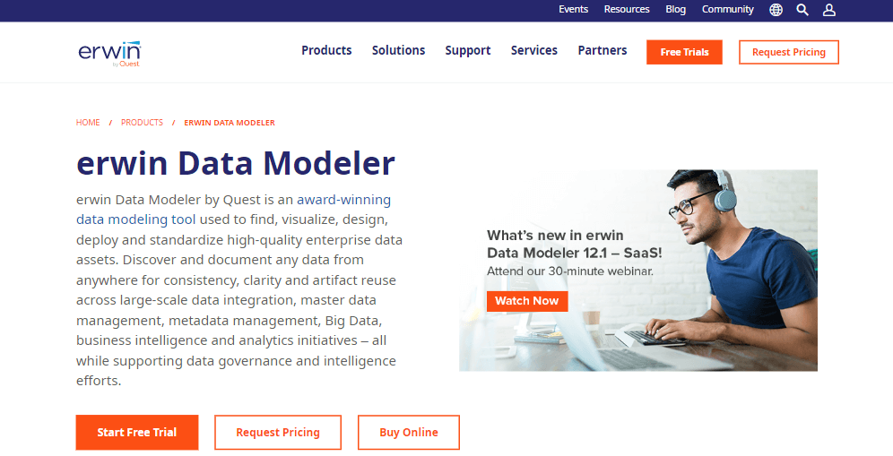 data analyst tools example: erwin data modeler
