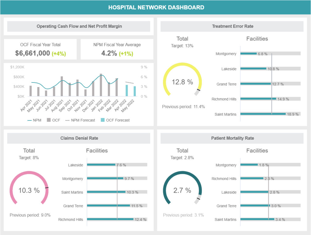 Healthcare report example tracking financial and operational performance of a private hospital network