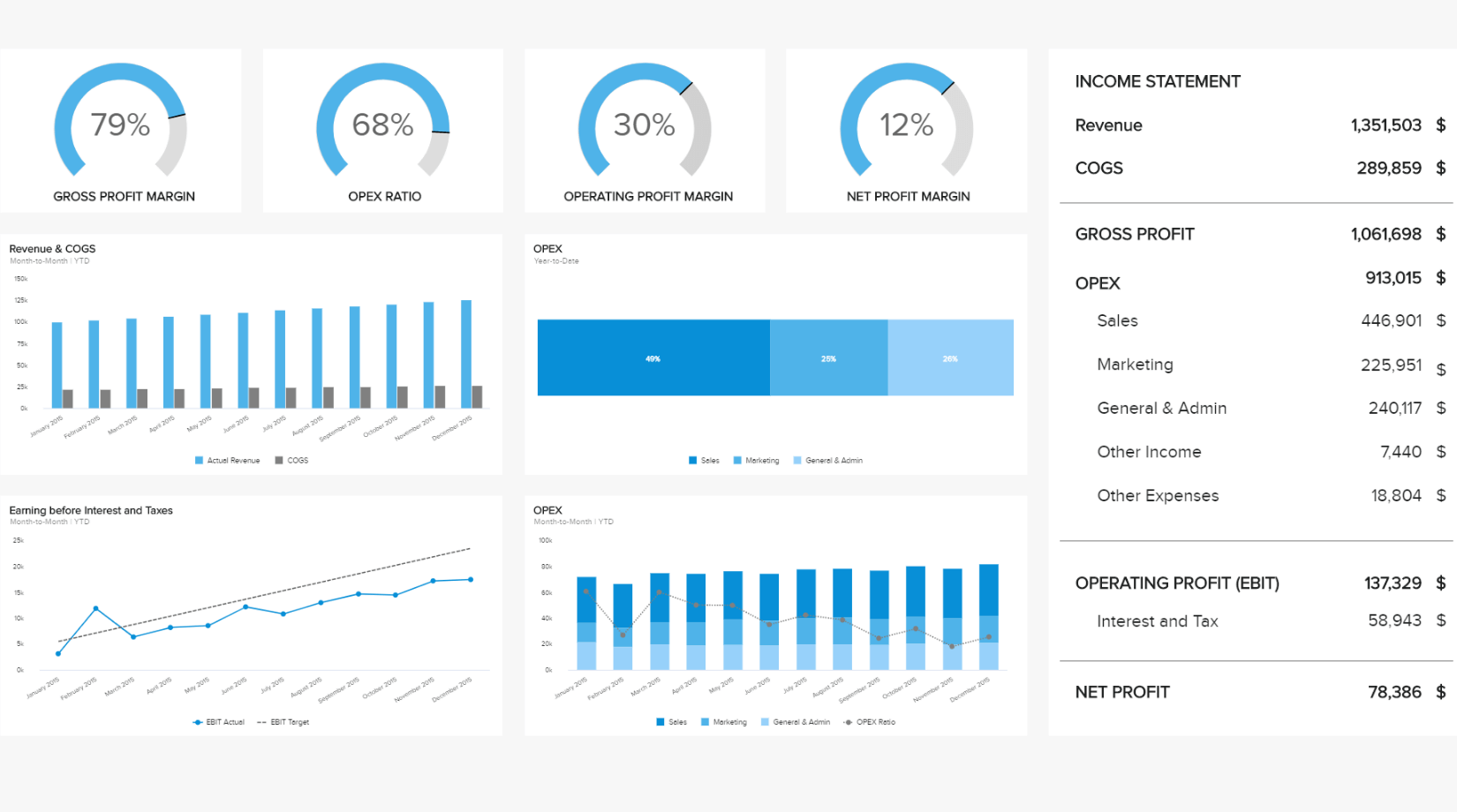 insurance analytics dashboard example: Profit and Loss Financial Dashboard