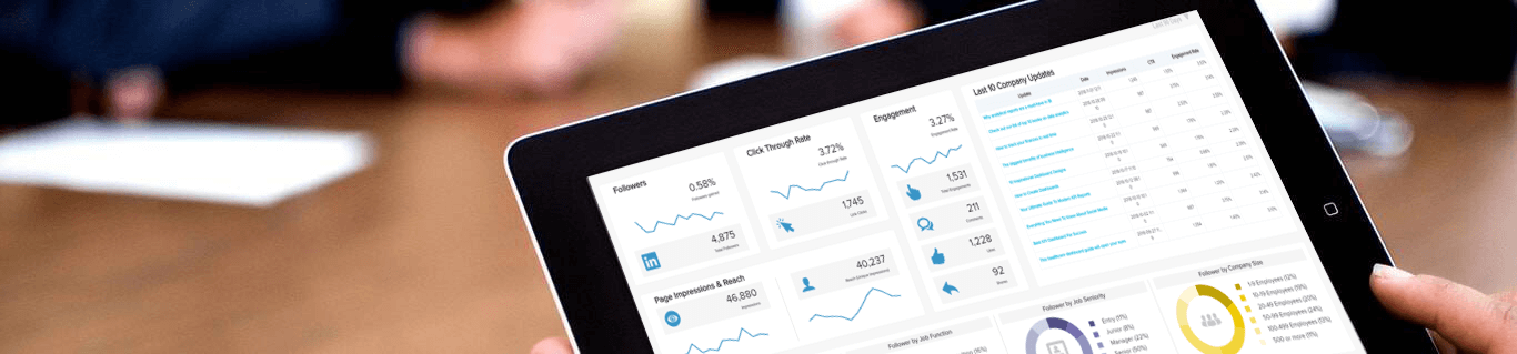 Wichtige LinkedIn Kennzahlen - dargestellt mit einem Dashboard auf einem Tablet