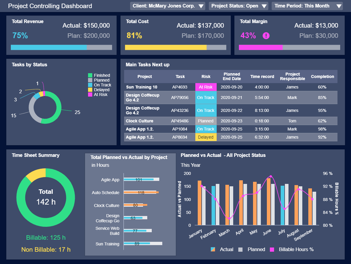 Dashboard Beispiel für das Projektcontrolling