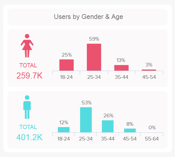 Datenvisualisierung zu den Website-Nutzern nach Geschlecht und Alter auf der Grundlage von Google Analytics Daten